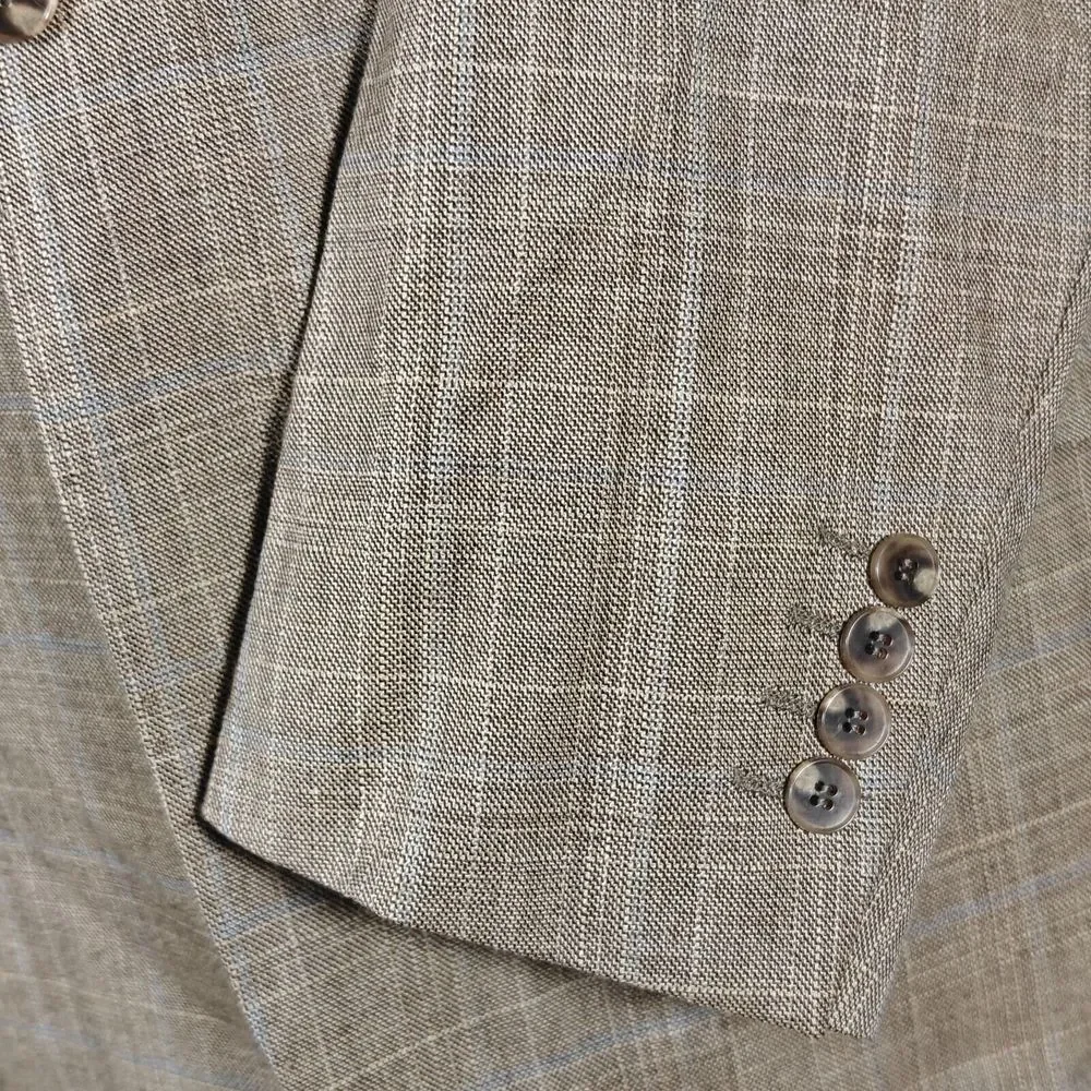 Apollo King Men's Sport Coat Blazer Single Button Brown Plaid 150s Wool Peak 42R